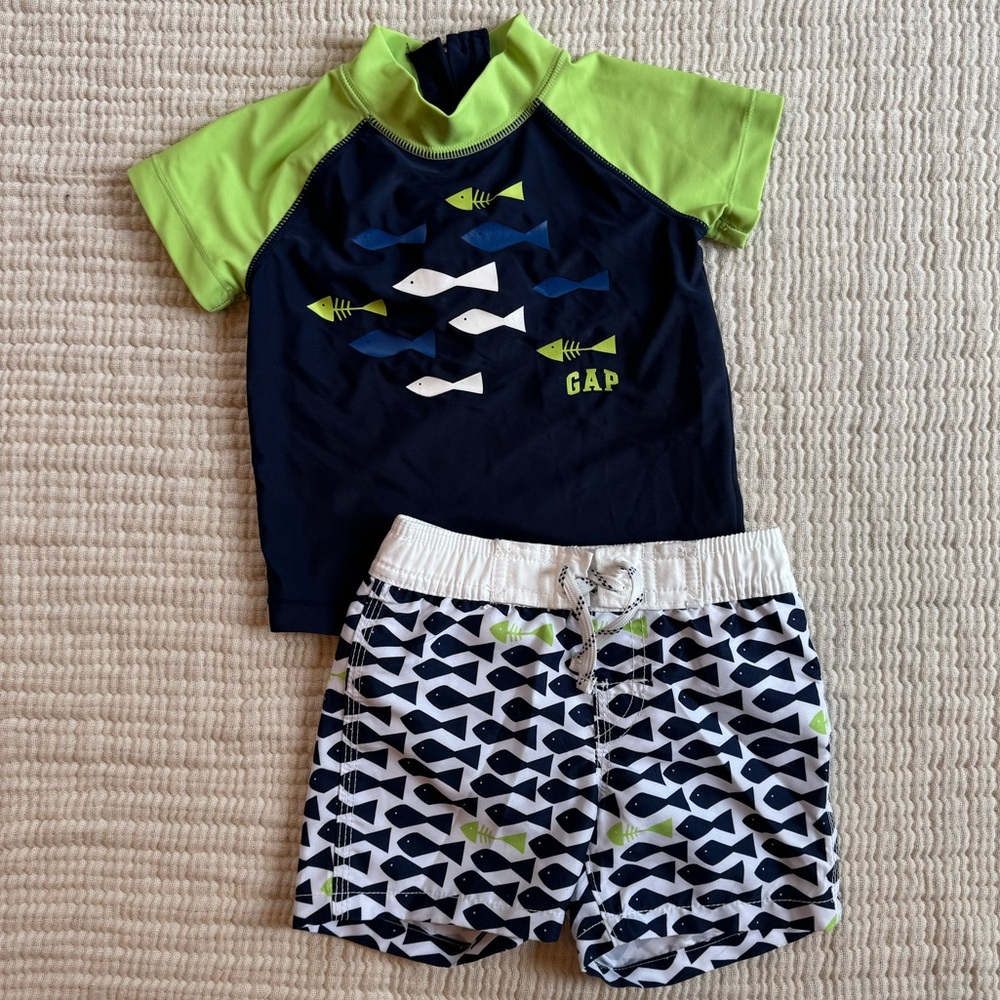GAP Blue and Green Rashguard Swim Set Baby Boy 6-12 months